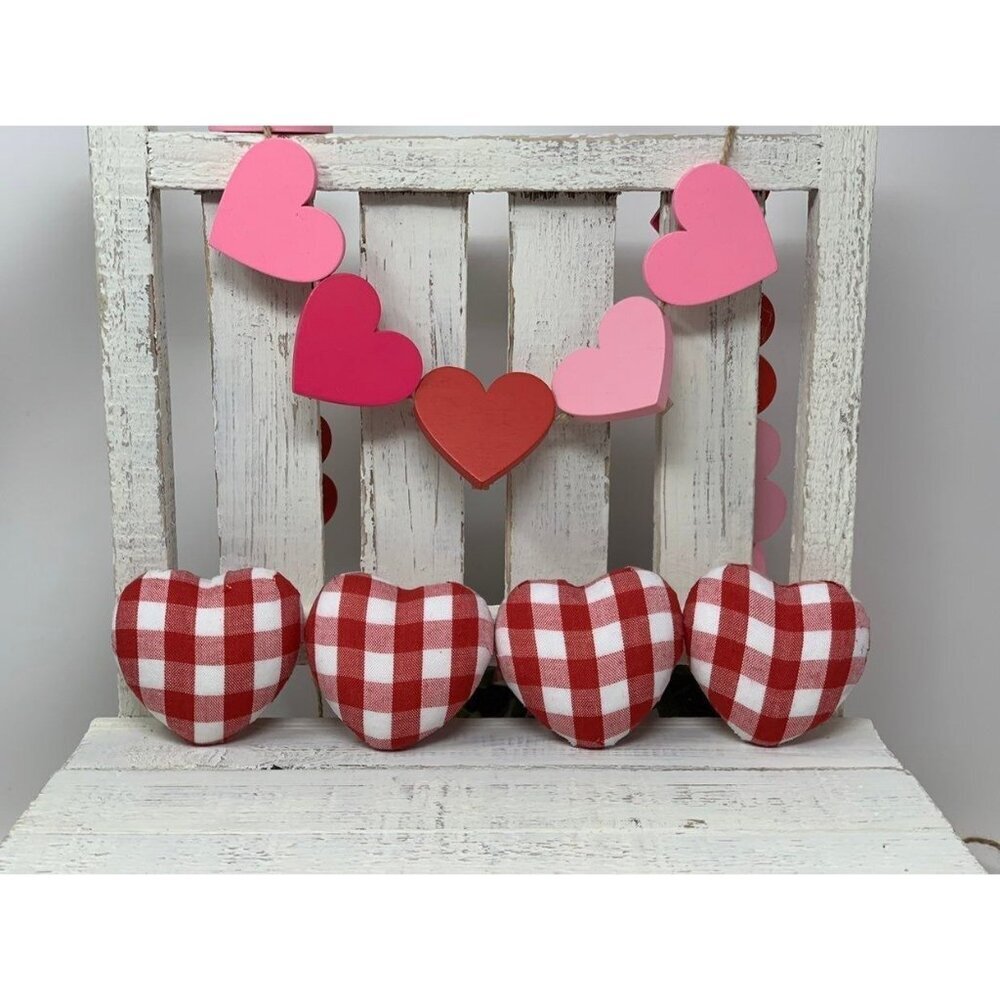 Valentine Bowl Fillers Red Buffalo Plaid Tiered Tray Shelf Decor Rustic Red Prim